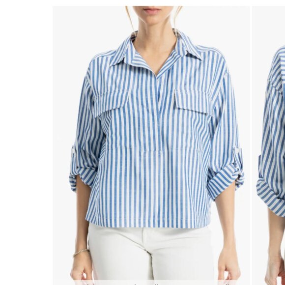 Max Studio London Striped Open Collar Blouse - XL - Blue and White - NWT - Picture 1 of 8